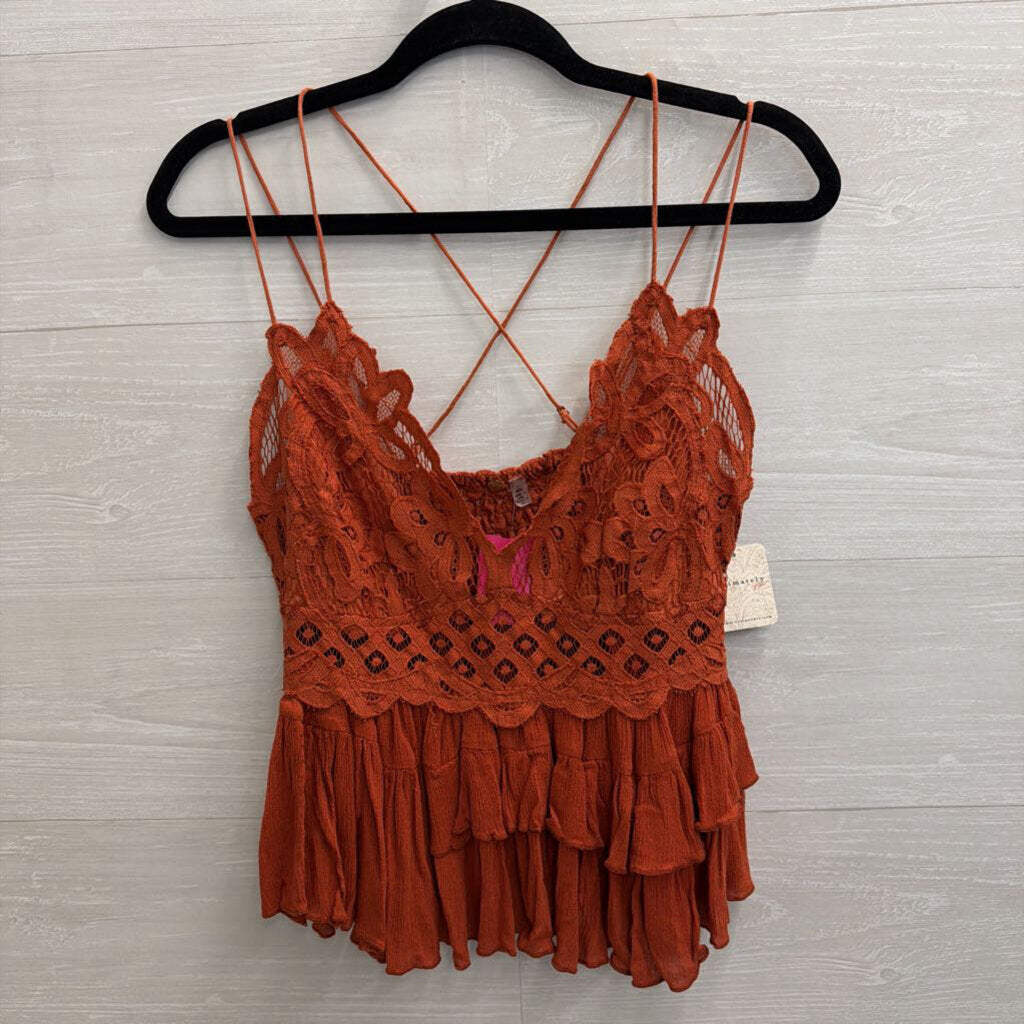 FP One Orange Lace Tank Top Medium