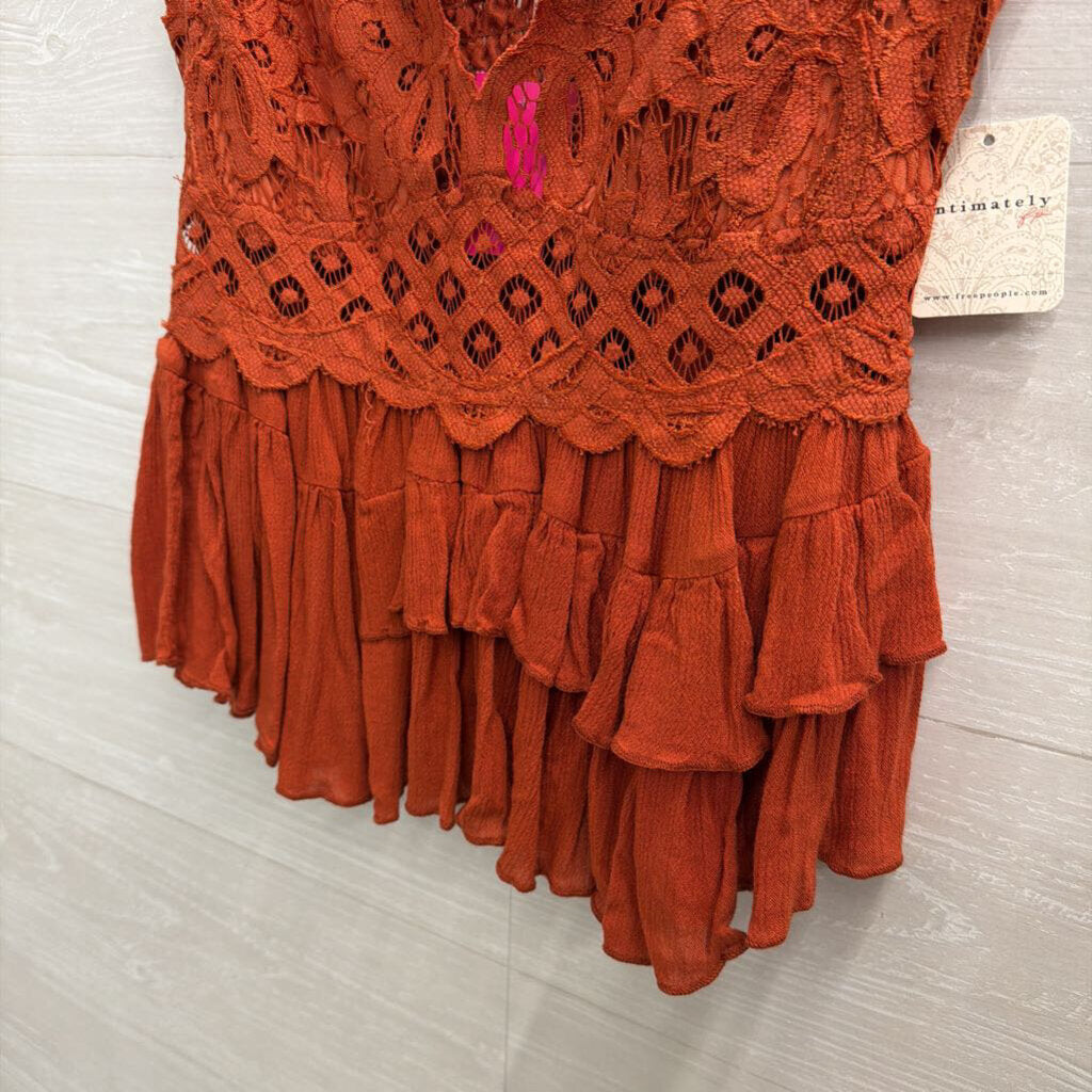 FP One Orange Lace Tank Top Medium
