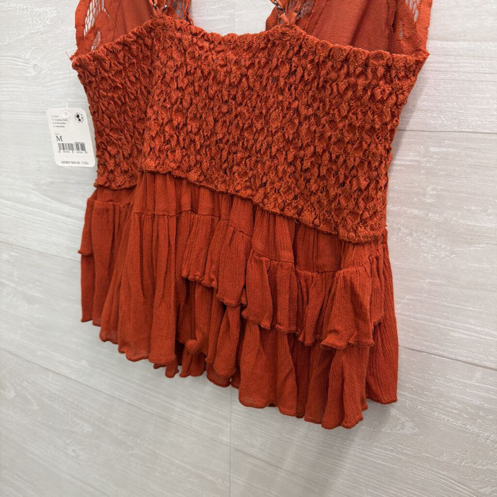FP One Orange Lace Tank Top Medium