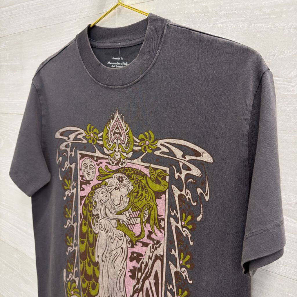Abercrombie and Fitch Grey/ Multi Fleetwood Mac Short Sleeve Graphic Tee XXS