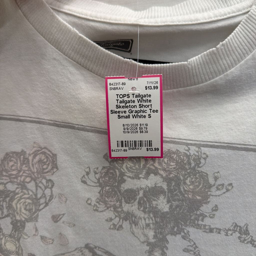 Tailgate White Skeleton Short Sleeve Graphic Tee Small