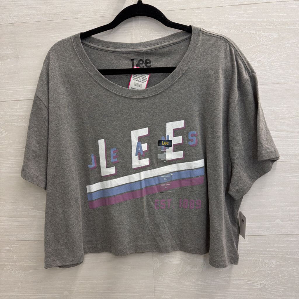 Lee Grey Cropped Lee Jeans Short Sleeve Graphic Tee Extra Large