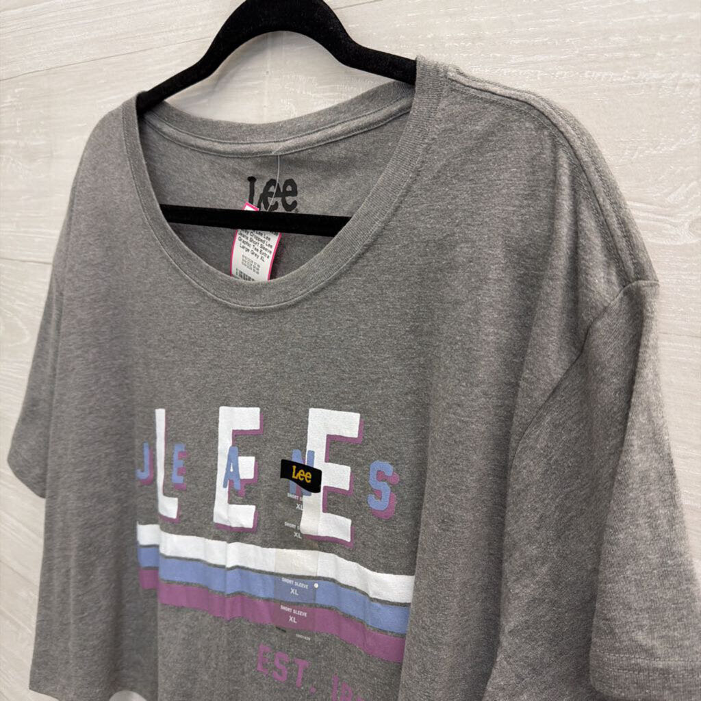 Lee Grey Cropped Lee Jeans Short Sleeve Graphic Tee Extra Large