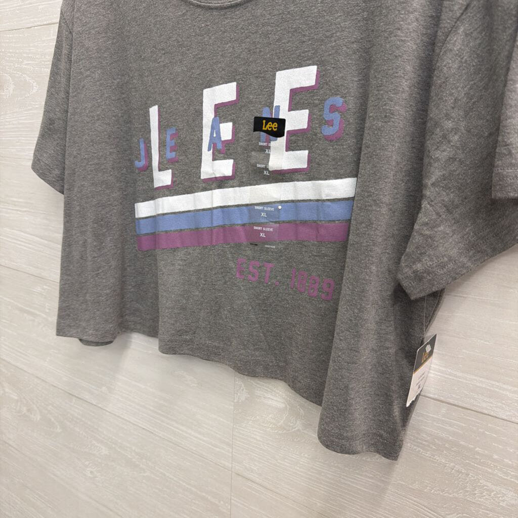 Lee Grey Cropped Lee Jeans Short Sleeve Graphic Tee Extra Large