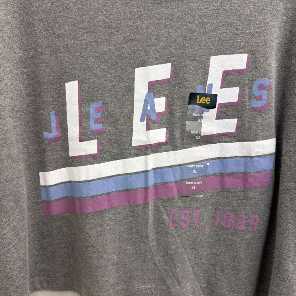 Lee Grey Cropped Lee Jeans Short Sleeve Graphic Tee Extra Large