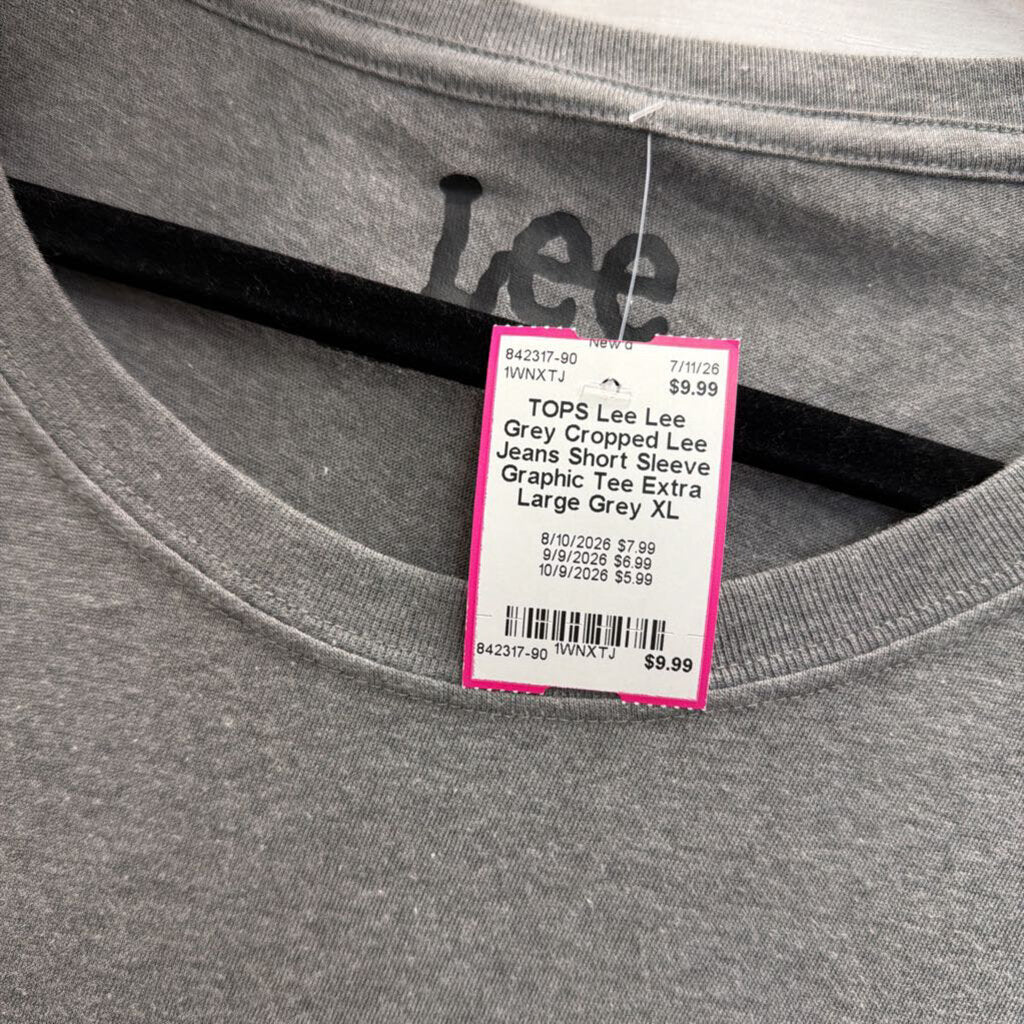 Lee Grey Cropped Lee Jeans Short Sleeve Graphic Tee Extra Large