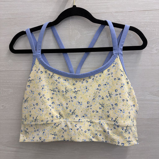 Fabletics Yellow/ Blue Floral Print Sports Bra Large