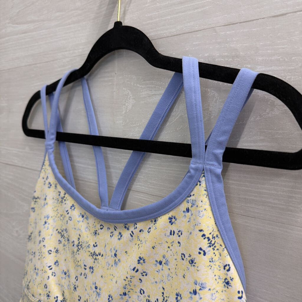 Fabletics Yellow/ Blue Floral Print Sports Bra Large