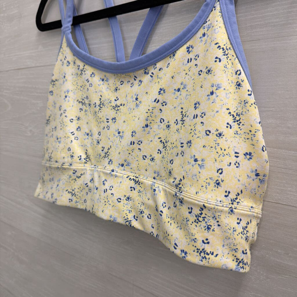 Fabletics Yellow/ Blue Floral Print Sports Bra Large