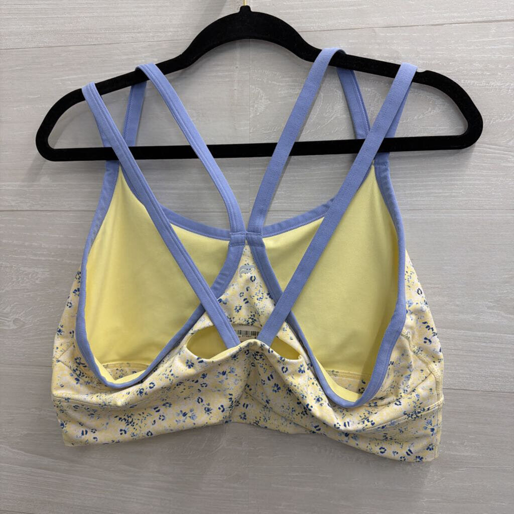 Fabletics Yellow/ Blue Floral Print Sports Bra Large