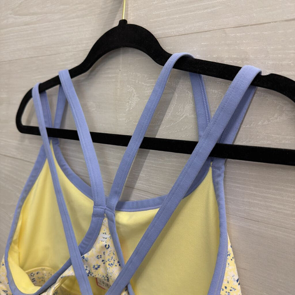 Fabletics Yellow/ Blue Floral Print Sports Bra Large