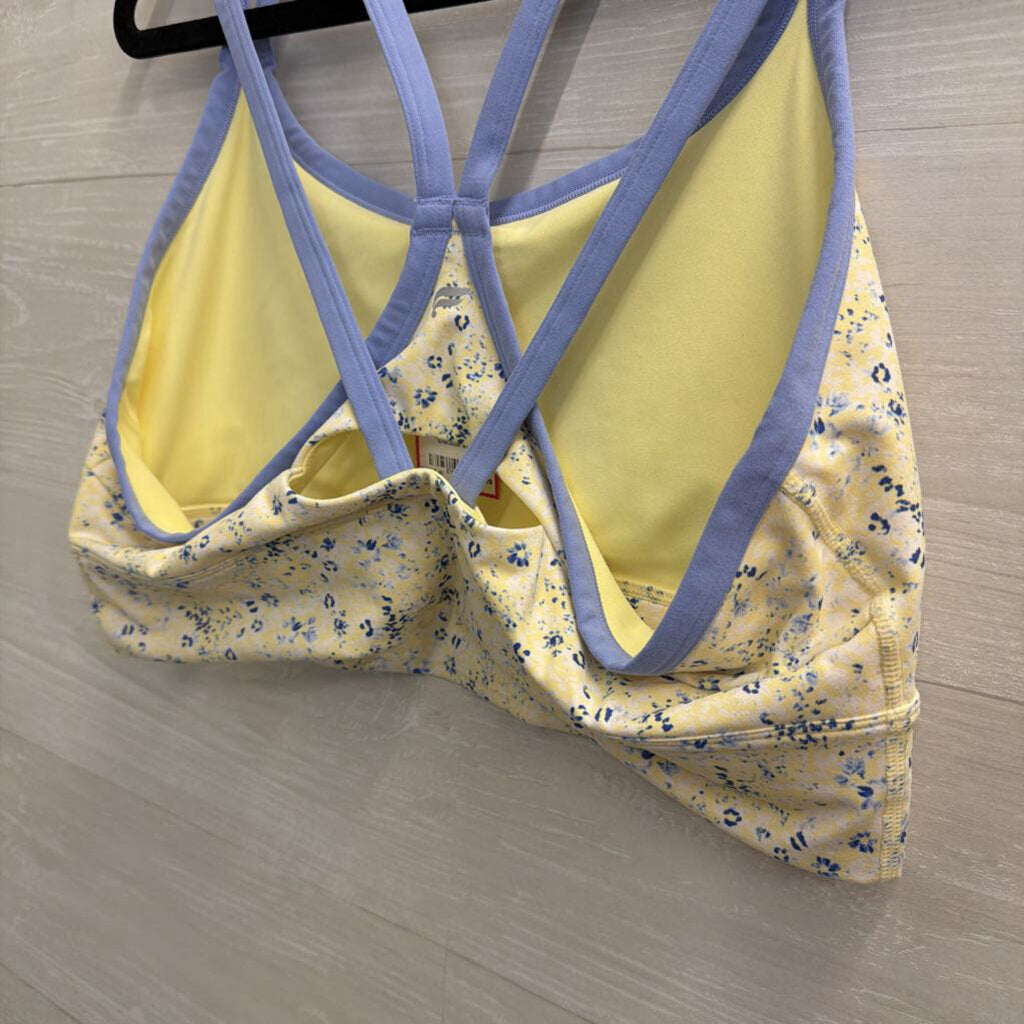 Fabletics Yellow/ Blue Floral Print Sports Bra Large
