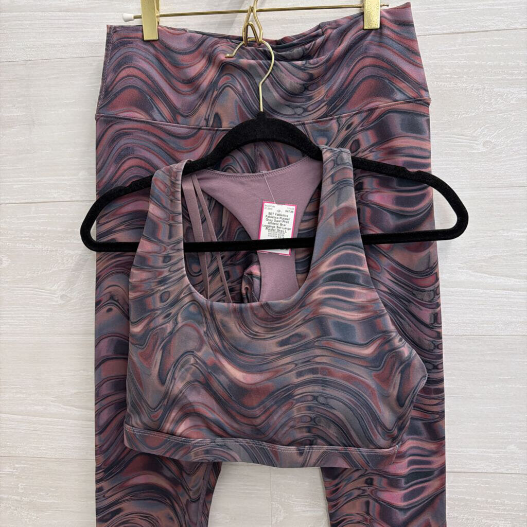 Fabletics Purple/ Grey Swirl Print Athletic Bra/ Leggings Set Large