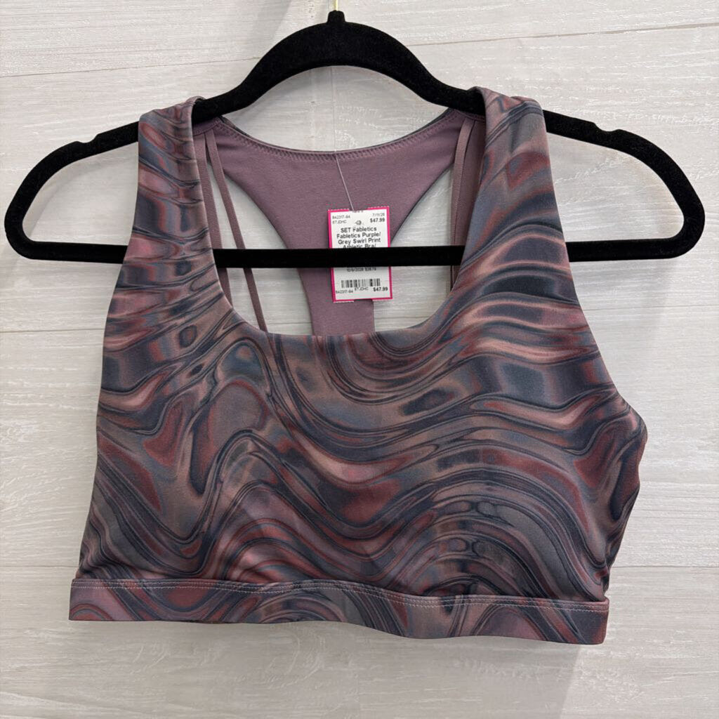 Fabletics Purple/ Grey Swirl Print Athletic Bra/ Leggings Set Large