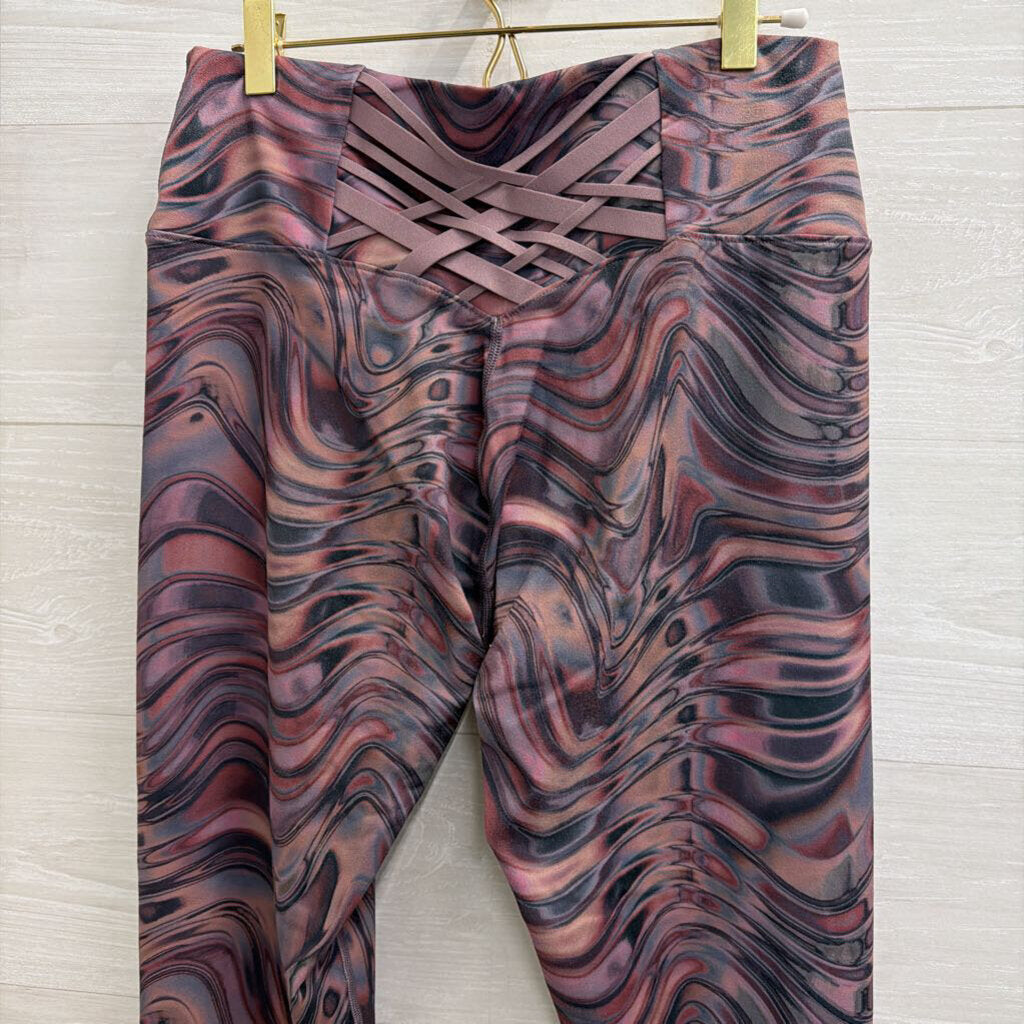 Fabletics Purple/ Grey Swirl Print Athletic Bra/ Leggings Set Large