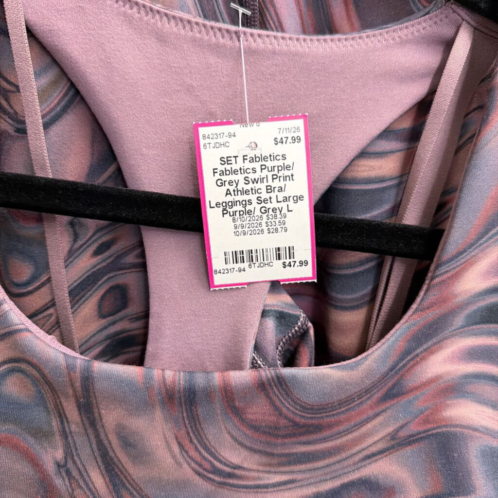 Fabletics Purple/ Grey Swirl Print Athletic Bra/ Leggings Set Large