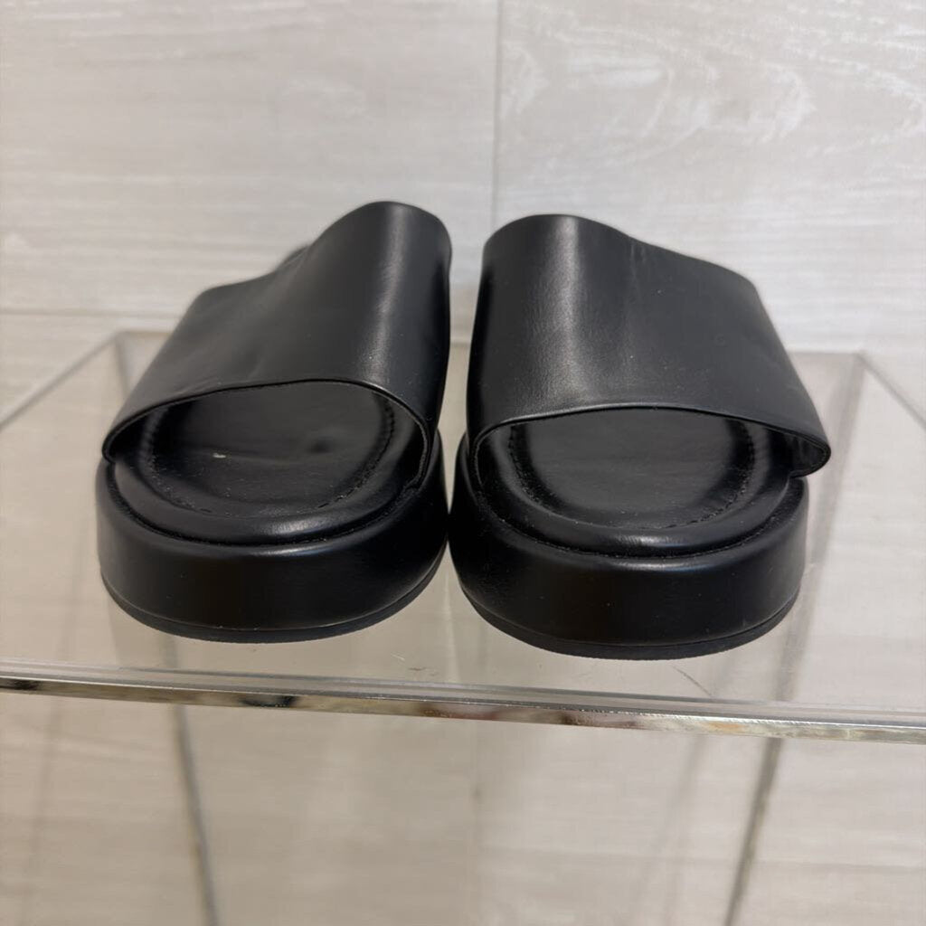 Black Leather Slid Platform Sandals 7
