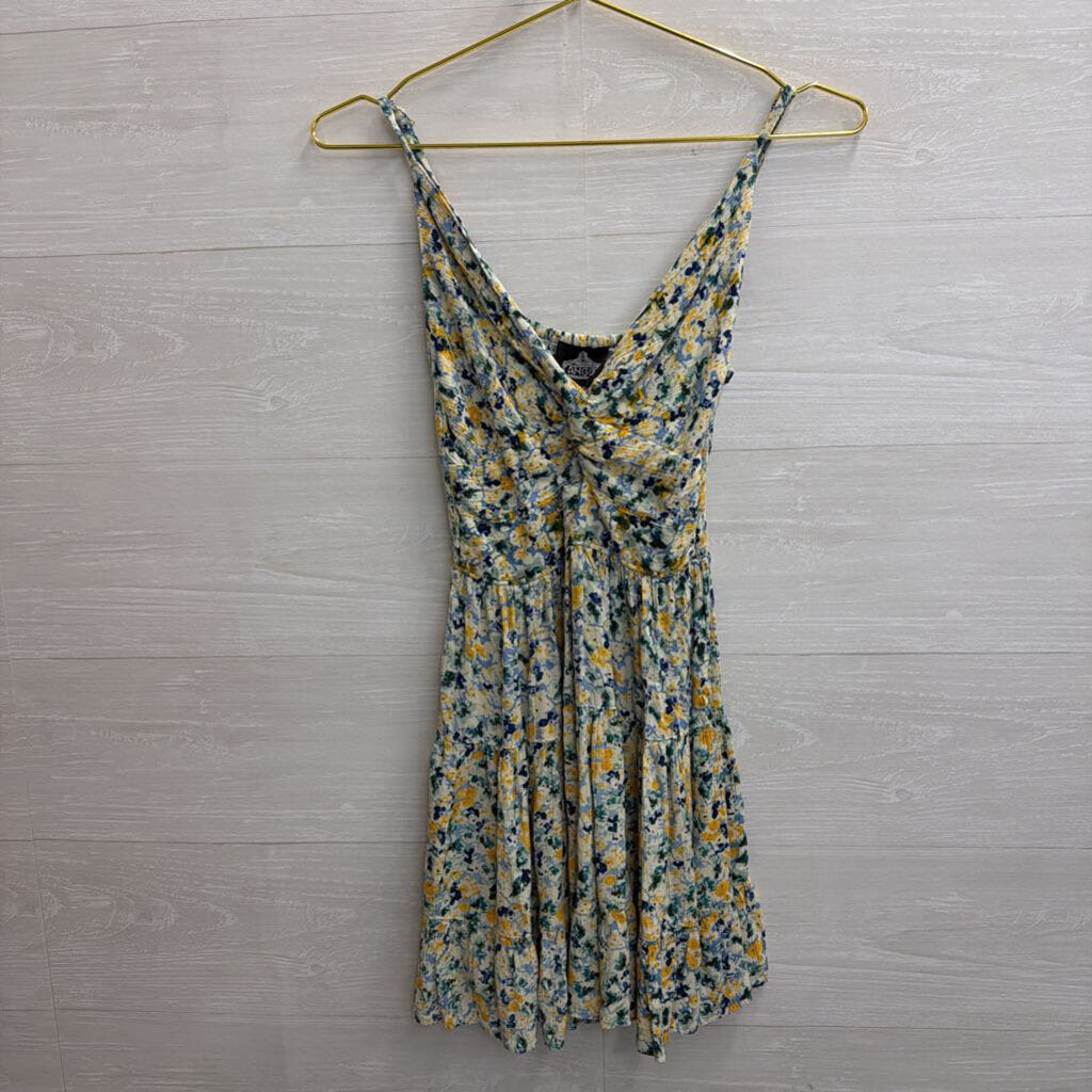 Angie White/ Blue Floral Print Dress Small