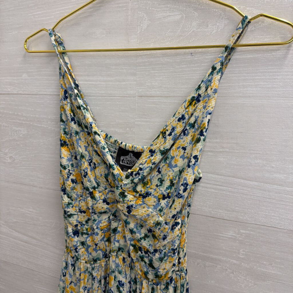 Angie White/ Blue Floral Print Dress Small