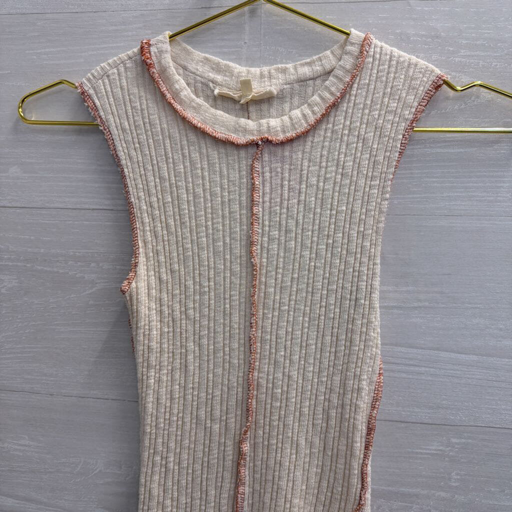 Gilded Intent Cream/ Brown Stitch Tank Top Small