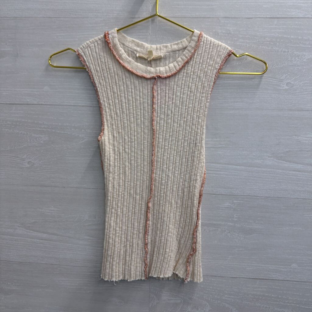 Gilded Intent Cream/ Brown Stitch Tank Top Small