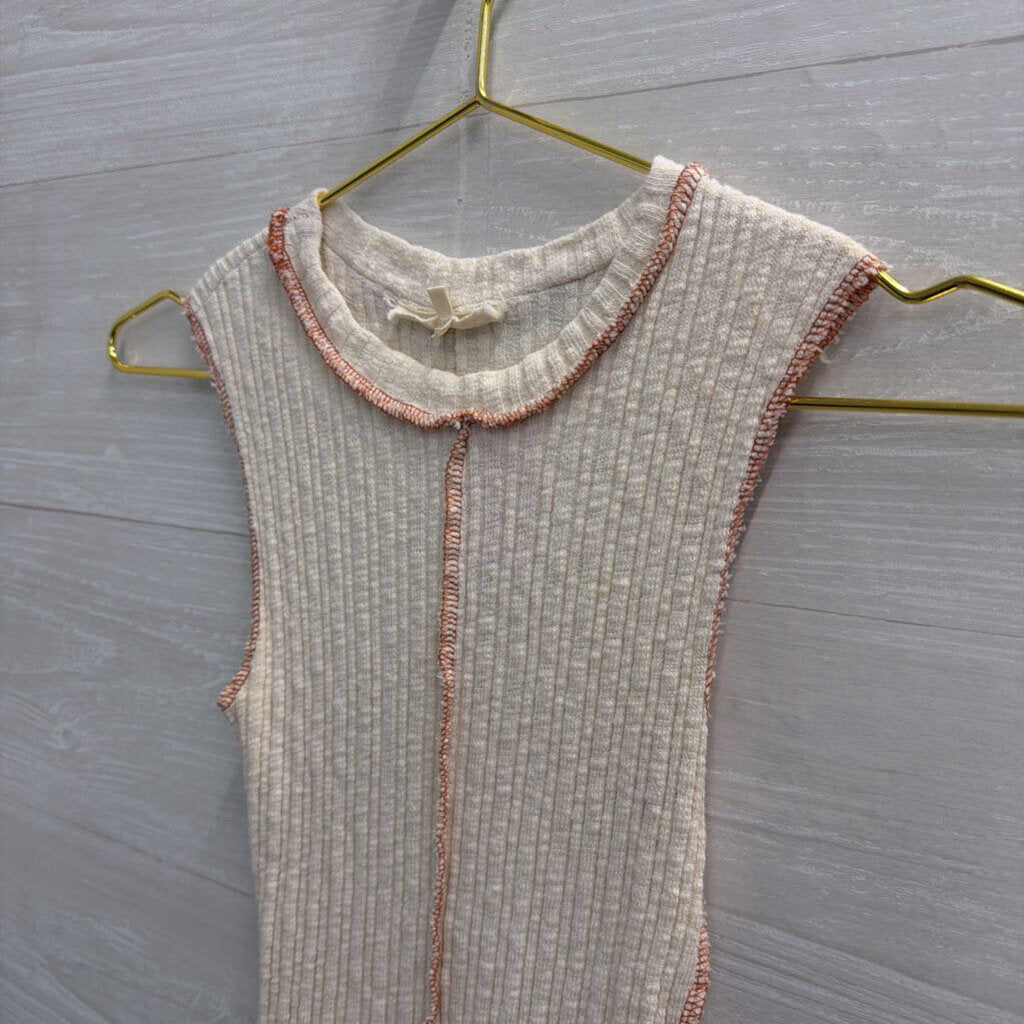 Gilded Intent Cream/ Brown Stitch Tank Top Small