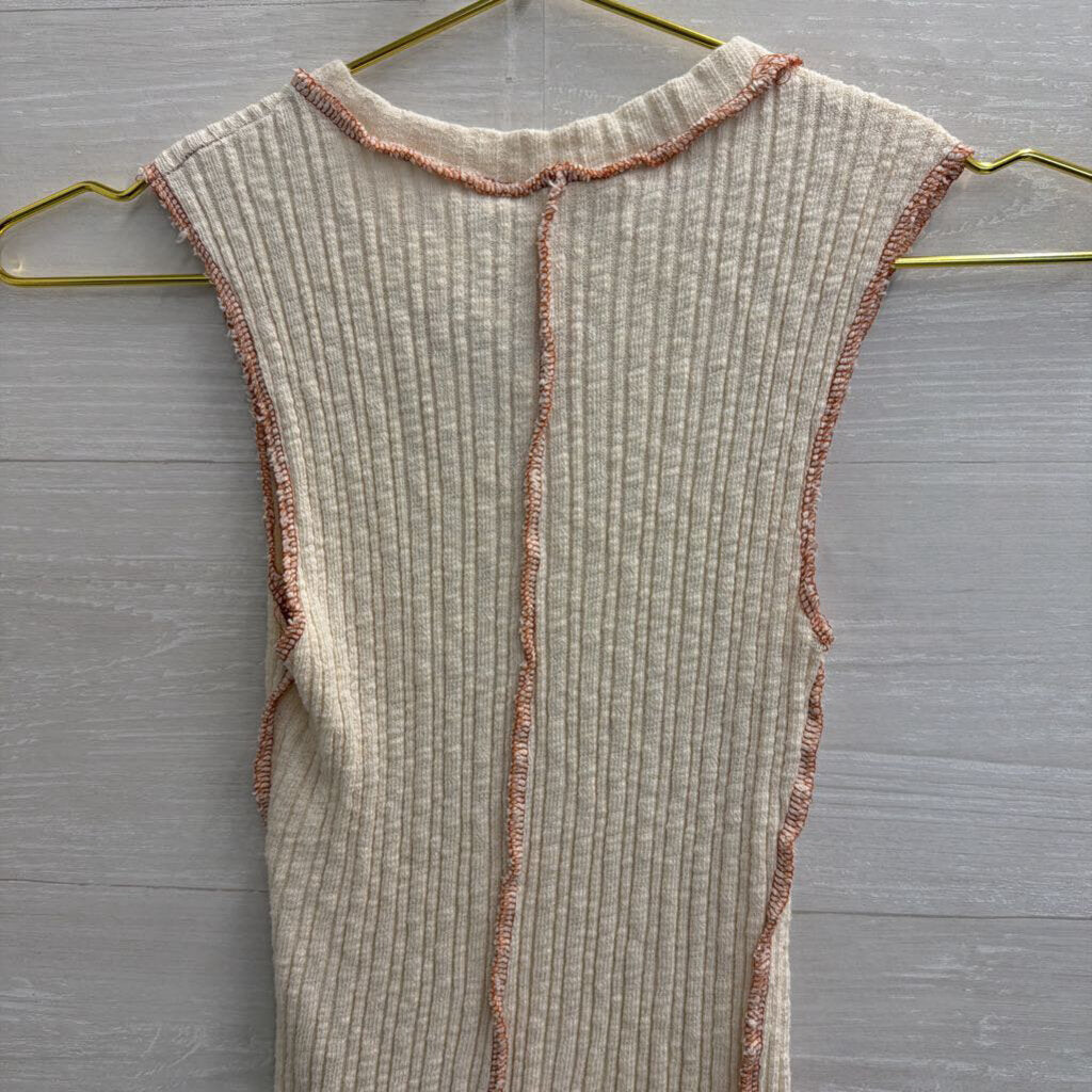 Gilded Intent Cream/ Brown Stitch Tank Top Small