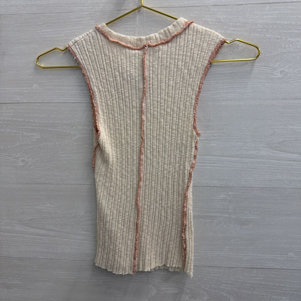 Gilded Intent Cream/ Brown Stitch Tank Top Small