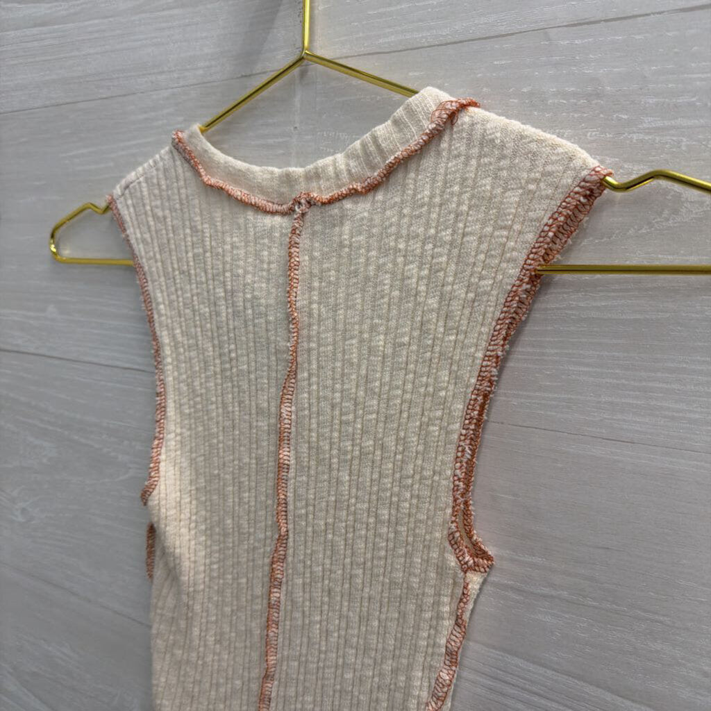 Gilded Intent Cream/ Brown Stitch Tank Top Small