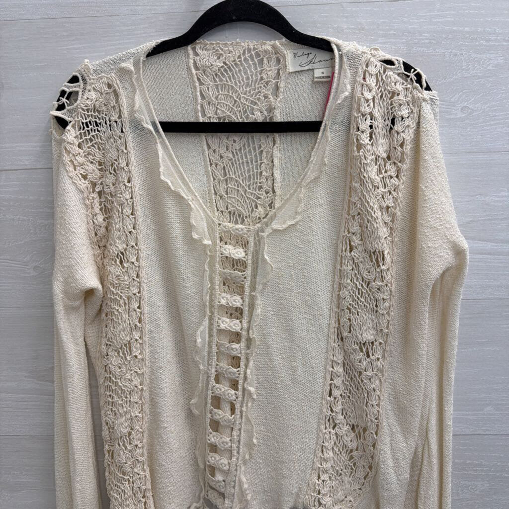 Vintage Havana Cream Crochet Detail Long Sleeve Top Small