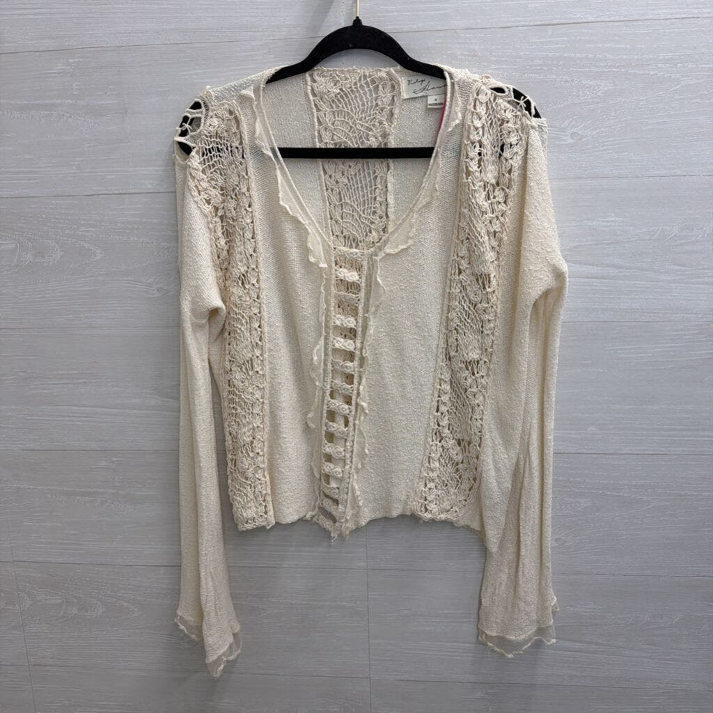 Vintage Havana Cream Crochet Detail Long Sleeve Top Small