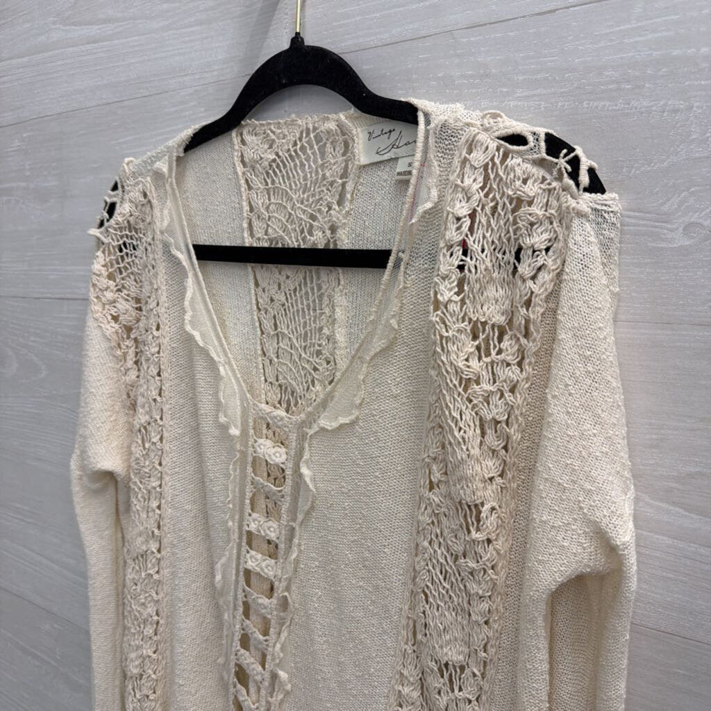 Vintage Havana Cream Crochet Detail Long Sleeve Top Small