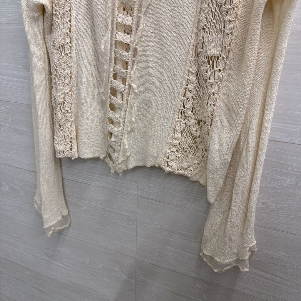 Vintage Havana Cream Crochet Detail Long Sleeve Top Small