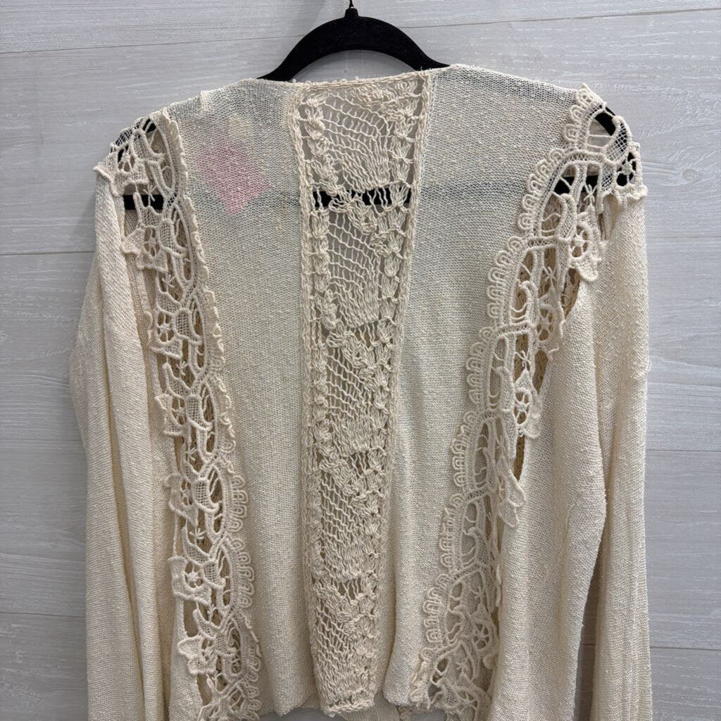 Vintage Havana Cream Crochet Detail Long Sleeve Top Small