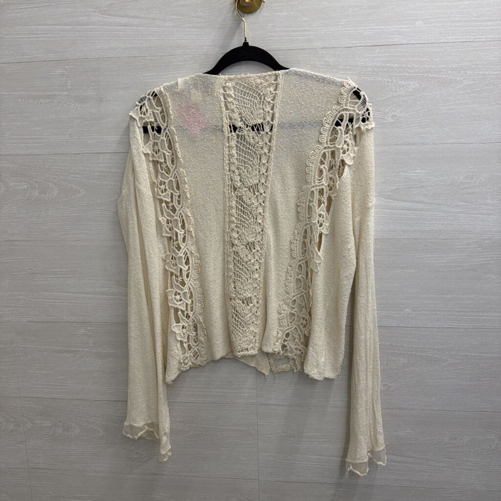 Vintage Havana Cream Crochet Detail Long Sleeve Top Small