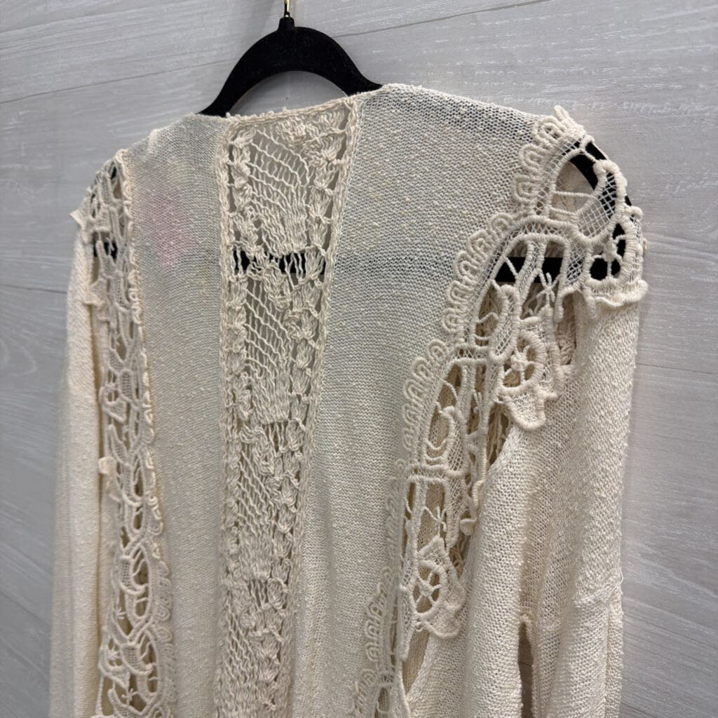 Vintage Havana Cream Crochet Detail Long Sleeve Top Small