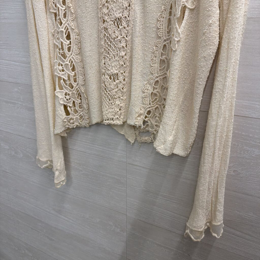 Vintage Havana Cream Crochet Detail Long Sleeve Top Small