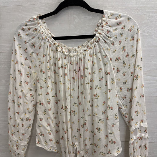 Hollister White/ Pink Floral Print Long Sleeve Top Large