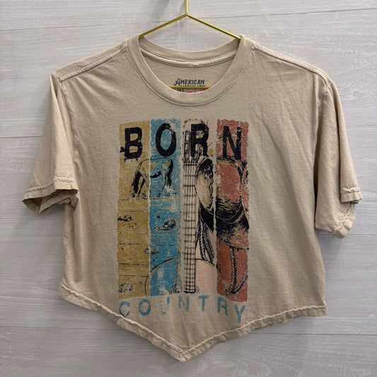 American Highway Beige/ Multi Born Country Cropped Short Sleeve Graphic Tee Small
