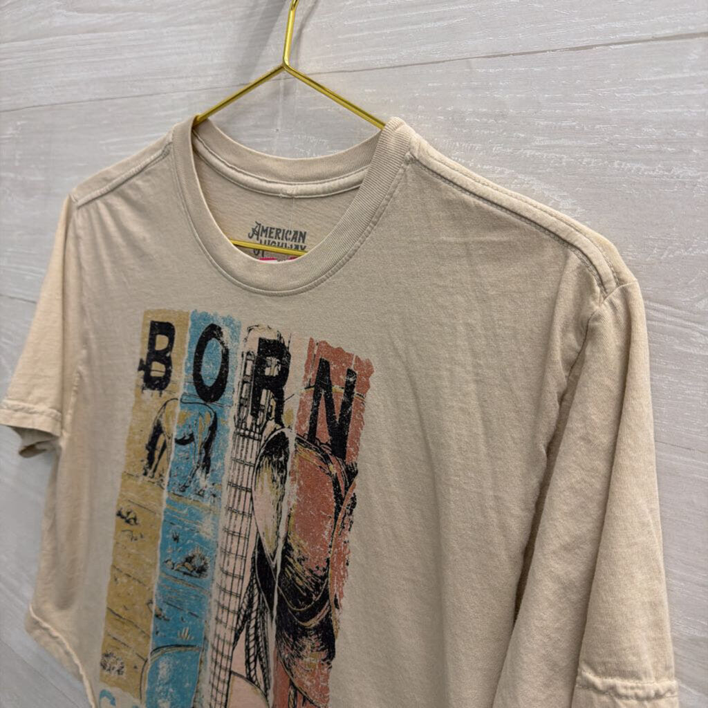American Highway Beige/ Multi Born Country Cropped Short Sleeve Graphic Tee Small