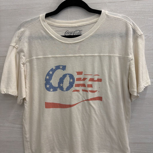 CocaCola White Cropped Short Sleeve Graphic Tee Medium