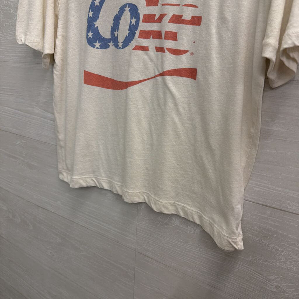 CocaCola White Cropped Short Sleeve Graphic Tee Medium