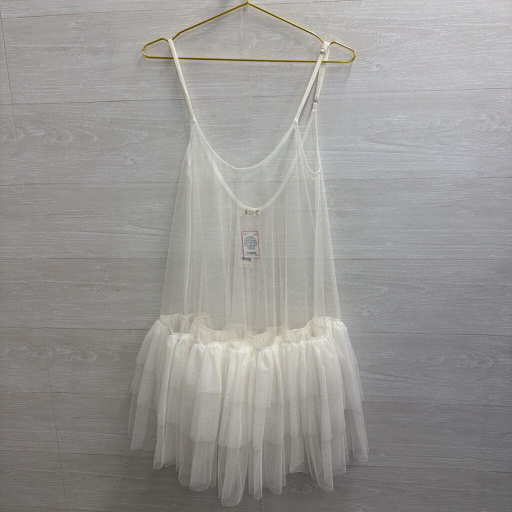 Intimately Free People White Sheer Tulle Ruffle Hem Dress Small