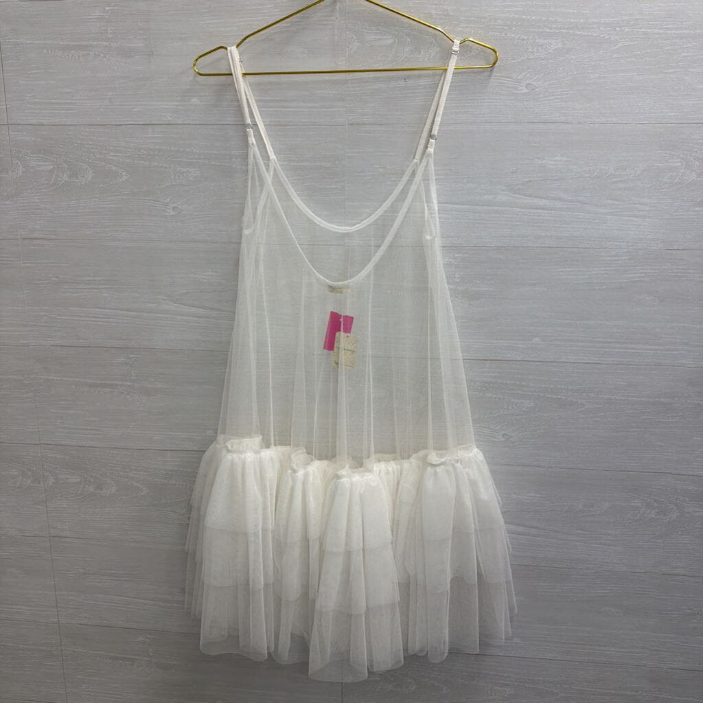 Intimately Free People White Sheer Tulle Ruffle Hem Dress Small