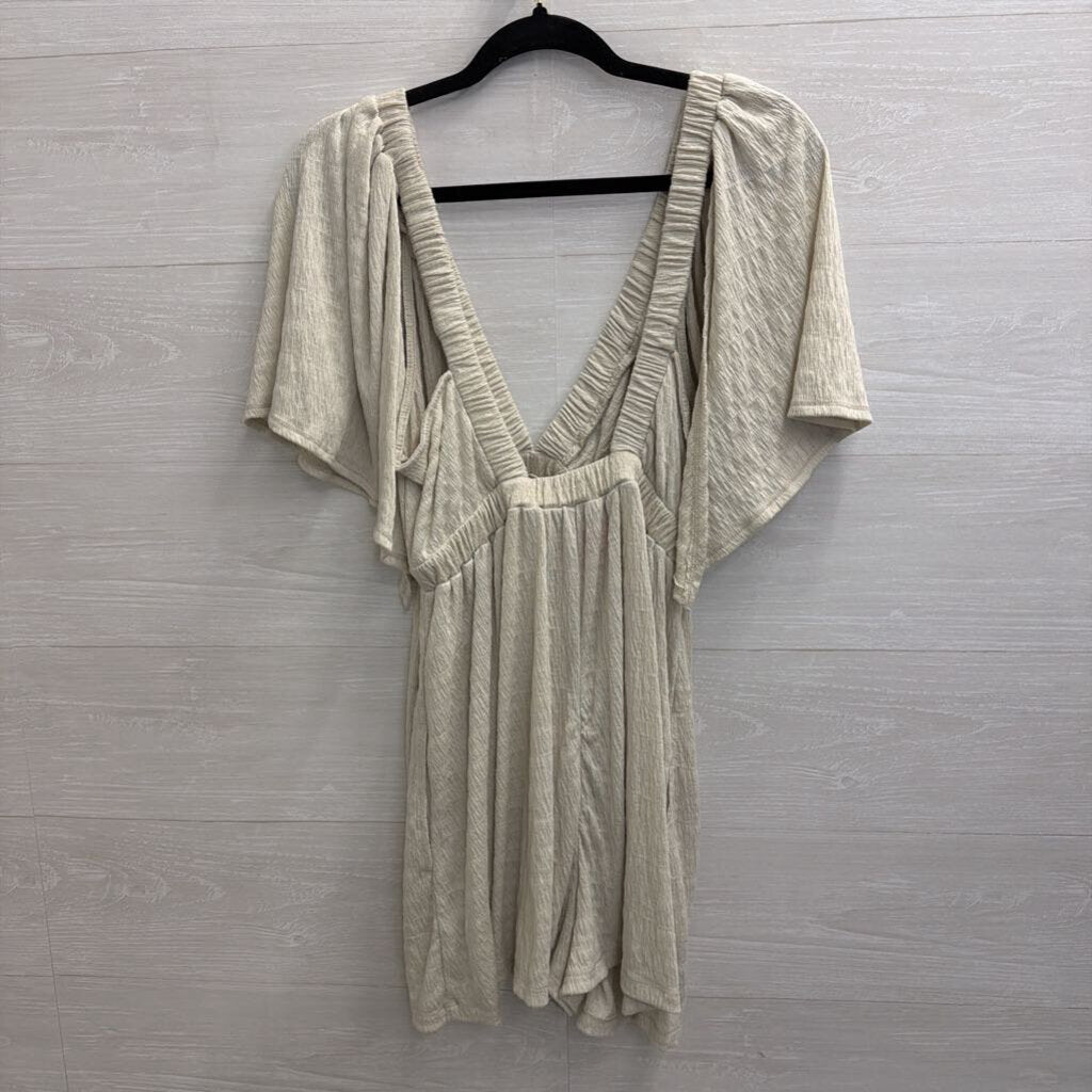 FP Beach Green Short Sleeve Textured Romper Medium
