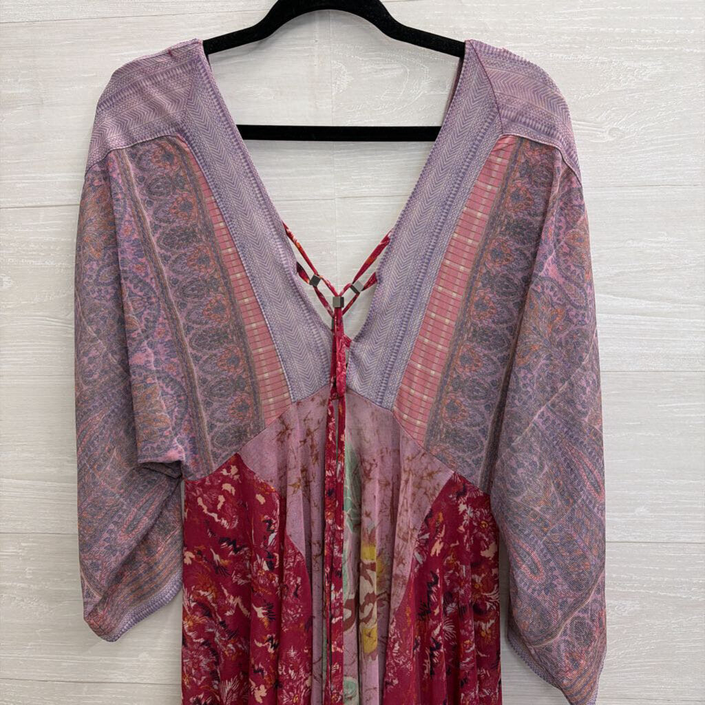 Free People Purple Print Long Sleeve Sheer Dress Small