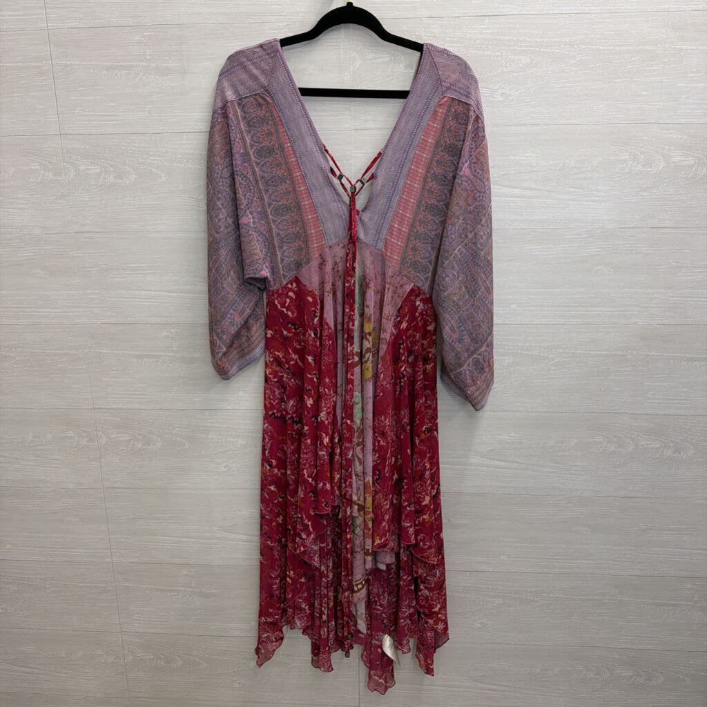 Free People Purple Print Long Sleeve Sheer Dress Small