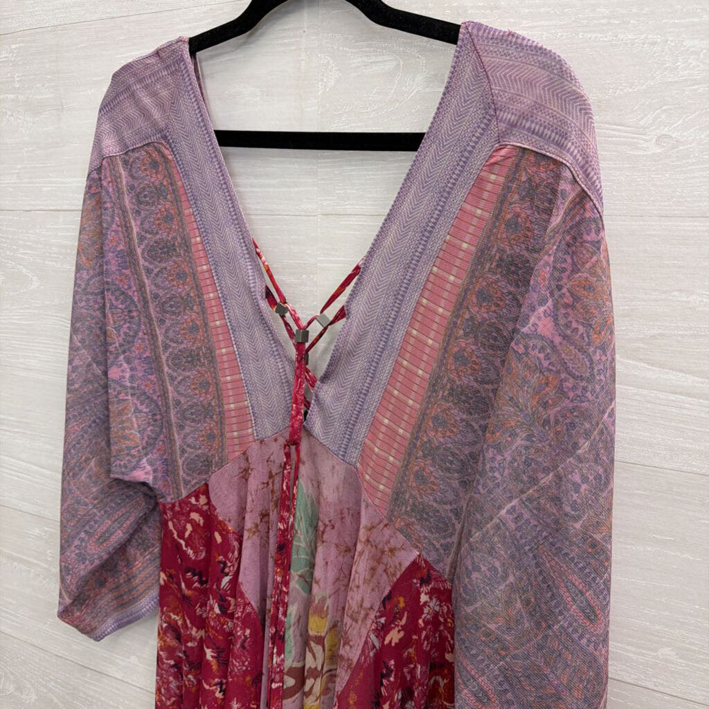 Free People Purple Print Long Sleeve Sheer Dress Small