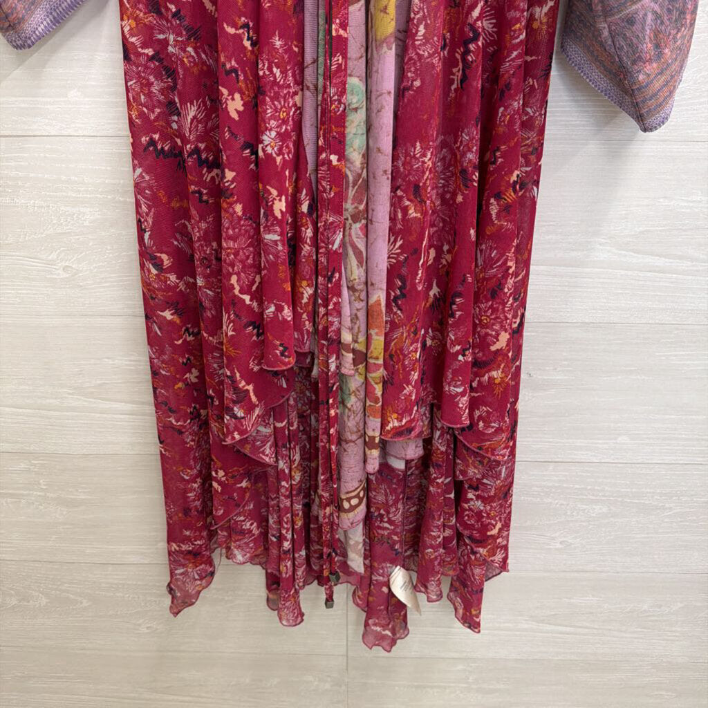 Free People Purple Print Long Sleeve Sheer Dress Small