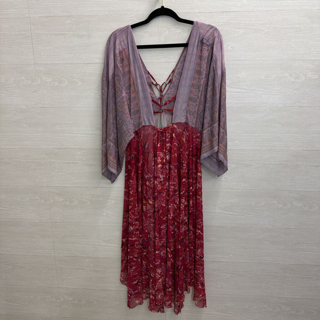 Free People Purple Print Long Sleeve Sheer Dress Small